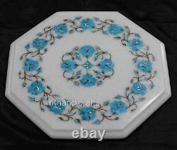 White Marble Coffee Table Top Light Blue Stone Inlaid Corner table 12 x 12 Inch