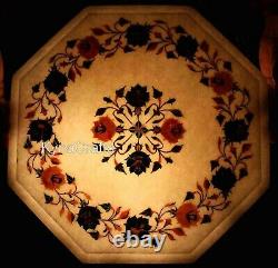 White Marble Coffee Table Top Mosaic Art End table from Cottage Crafts 15 Inches