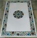White Marble Dining Table Top Border Design Inlaid Center Table 36 X 60 Inches
