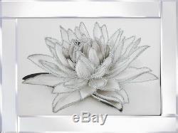 White Sparkly Flower Picture Glitter In Mirrored Frame, Glitter Art Picture