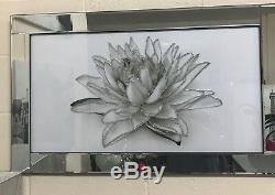White sparkly flower picture glitter in mirrored frame 100x60 cm