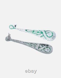Women Green Art Deco Style Dangle Earrings Sterling Silver 925 CZ Jewelry