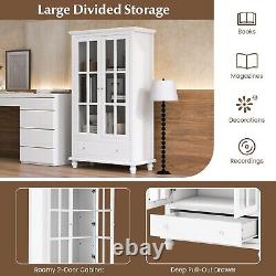 Wooden Bookcase Cabinet 3-Tier Shelving Storage Didplay 2 Doors Organizer