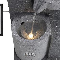 XL Outdoor Cascading Pots Water Fountain Feature Garden Solar LED Resin Statues