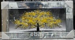 XL Yellow Cherry Blossom Tree Liquid Art Wall Frame Chrome Look 82x42cm S-21