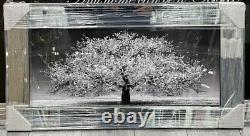 XXL Silver Cherry Blossom Tree Liquid Art Wall Frame Best Wall Decor and Gift