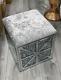 Xxl Silver Crushed Diamond Velvet Stool With Storage Space, Sparkle Bling