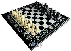 14 Pouces Black Marble Table De Café Top Chess Pattern Inlay Table De Sofa Side Work