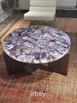 15 Élégant Dessus de Table de Centre d'Améthyste Ronde en Gemme Violette Faite à la Main Arts Décoratifs