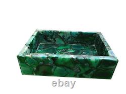 18 x 15 Lavabo / Évier en agate verte fait à la main Décoration de maison en pierres d'agate