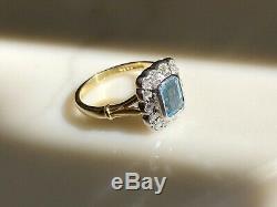 18ct Style Art Déco Aquamarine & Diamond Ring 1ct Aqua + Diamonds