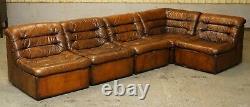 1960 Restauré De Sede Modular Ds Br Brown Leather Corner Sofa Fauteuil Suite