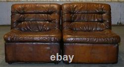1960 Restauré De Sede Modular Ds Br Brown Leather Corner Sofa Fauteuil Suite