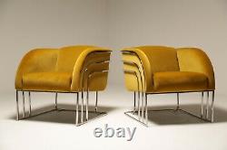 1970 Art Déco Or Velvet Et Chrome Milo Baughman Style Lounge Chaises