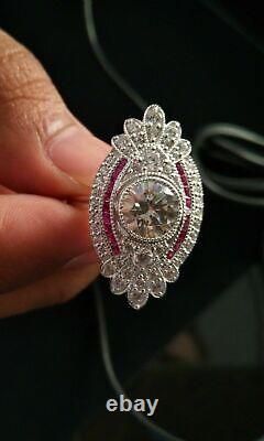 2.75ct Lab Création Diamond & Ruby Art Déco Style Engagement 925 Silver Bague Cadeau