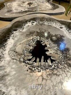 2 X Geode Resin Crystal Silver White Resin Painting Décor Café/table D’côté Ensemble