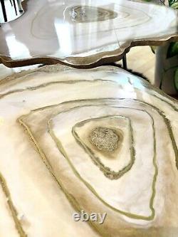 2handmade Geode Résine White Gold Art Résine Peinture Décor Café/table D’appoint Ensemble