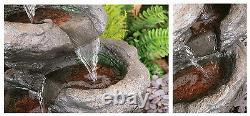 5 Step Rock Effect Cascadeing Water Feature White Lights Stone Pool Indoor Garden