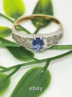 9ct Bague En Or Pavage Diamant & Cornflower Saphir Bleu, Style Art Déco