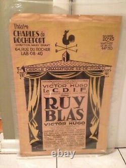 Affiche française de Victor Hugo dans le style Art Déco au théâtre Charles de Rochefort en 1930.