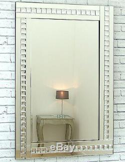 Alma Miroir Mural Rectangulaire Avec Cadre En Verre De Cristal Argenté 48x32 De Très Grande Taille