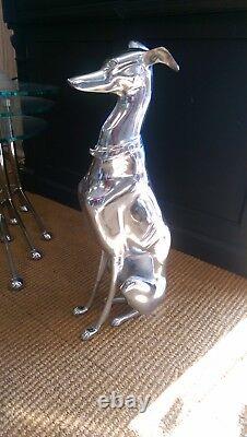 Aluminium Whippet Sitting Greyhound Whippet Argent Finition Ornement Poli