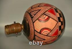 Ancien Vintage Deco Pueblo Peint À La Main En Céramique Vase Bowl Pottery Lampe