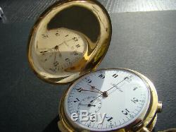 Antique Solid Gold 18k Plein Hunter Quarter Répéteur Chronographe Montre De Poche