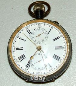 Antique Victorian Suisse Chronographe 17 Jewel Montre De Poche Avec 30 Minutes Inscription