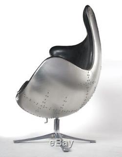 Arne Jacobsen Chaise Spitfire Egg Inspirée En Aluminium, Simili Cuir Noir Brandnew