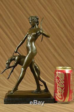 Art Déco 1920 Nu Style Diana Bronze Statue Sculpture Chiens Huntress Figure