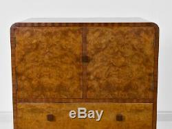 Art Deco Birch & Oak Tallboy Burr / Cabinet Commode 1930