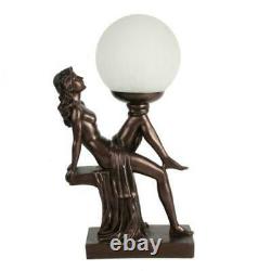 Art Déco Crackle Verre Globe Bronze Effet Lampe Lumière W Lady