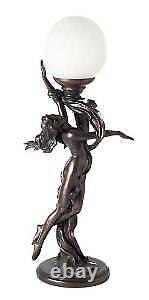 Art Déco Style Bronze Éclairage Nu Étirant Lampe De Table Dame