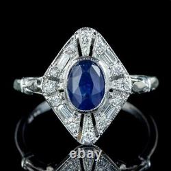 Art Déco Style Sapphire Diamond Cluster Bague 1ct Sapphire