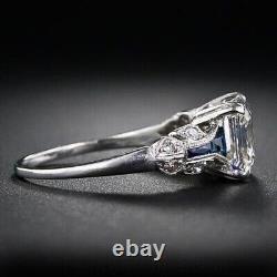 Art Déco Style Simulé Diamant & Bleu Saphir Bague De Fiançailles En Argent 925