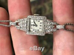Art Déco Vintage De Style Dames Elgin Platinum Et Diamond Watch