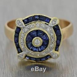 Art Or Jaune Vintage Style Déco Domaine Sapphire & Diamond Ring