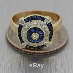 Art Or Jaune Vintage Style Déco Domaine Sapphire & Diamond Ring