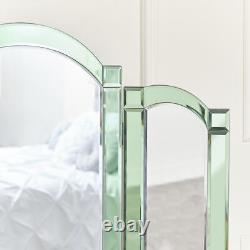 Art déco triple miroir en verre vert, 74cmx60cm, pour coiffeuse