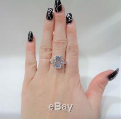 Bague Aigue-marine Et Diamants Style Art Déco En Or Blanc 18k - Taille N (us 6.75)