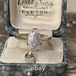Bague Art Déco Style Diamond 9ct Yellow & White Gold Engagement Cluster Ring Uk L