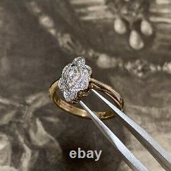 Bague Art Déco Style Diamond 9ct Yellow & White Gold Engagement Cluster Ring Uk L