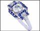 Bague De Fiançailles De Style Art Déco Avec Diamant Simulé Et Saphirs Bleus En Argent 925