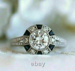 Bague de fiançailles en argent 925 avec motif Art Déco, diamant simulé et anneau fendu en forme de halo