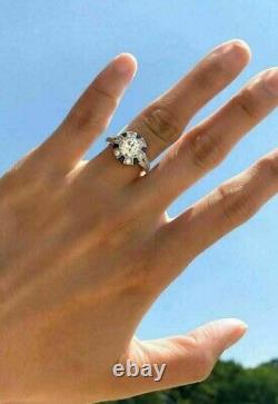 Bague de fiançailles en argent 925 avec motif Art Déco, diamant simulé et anneau fendu en forme de halo