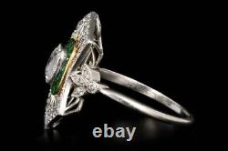 Bague de fiançailles en émeraude halo en diamant créé en laboratoire de style Art Déco en argent 925
