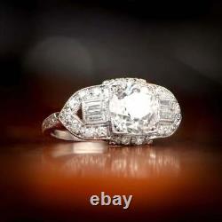Bague de fiançailles en or blanc 14 carats avec diamant de laboratoire de style Art Déco
