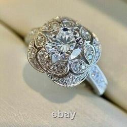 Bague de fiançailles pour femme en argent 925 avec filigrane en diamant simulé de style Art déco.
