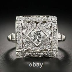 Bague de fiançailles pour femme en diamant de laboratoire de style Art Déco en or blanc 14 carats rempli